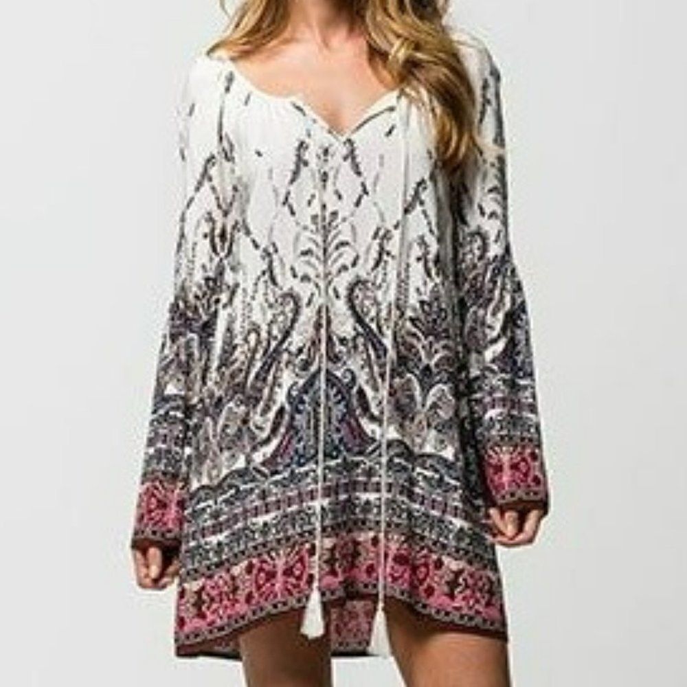 blu pepper Bell Sleeve Bohemian Tunic Dress sz M